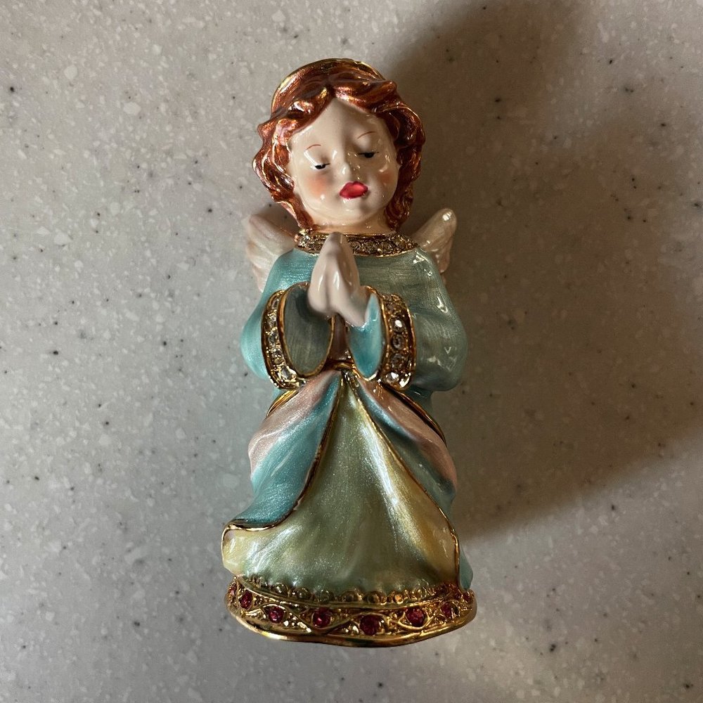 Precious Angel Enamel Hinged Bejeweled Box